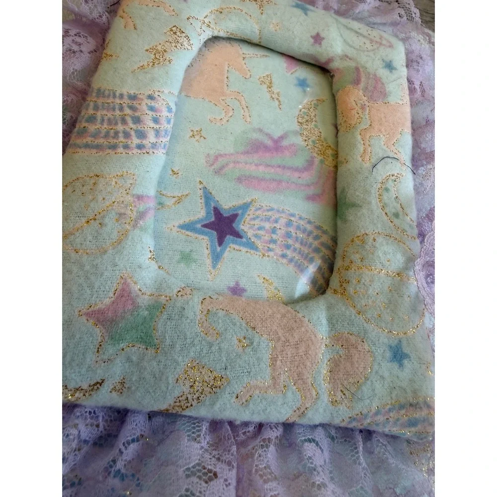 Handmade Photo Album Memory Book Unicorn 3 Ring Binder Fabric Lace Padded Baby